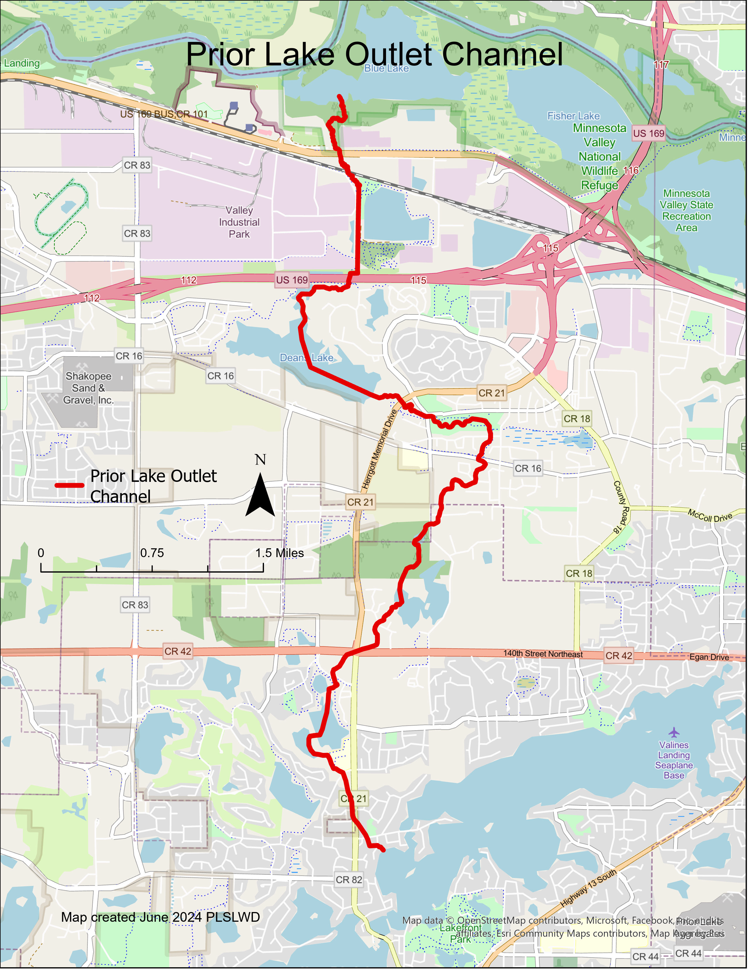 Prior Lake Outlet Channel map image